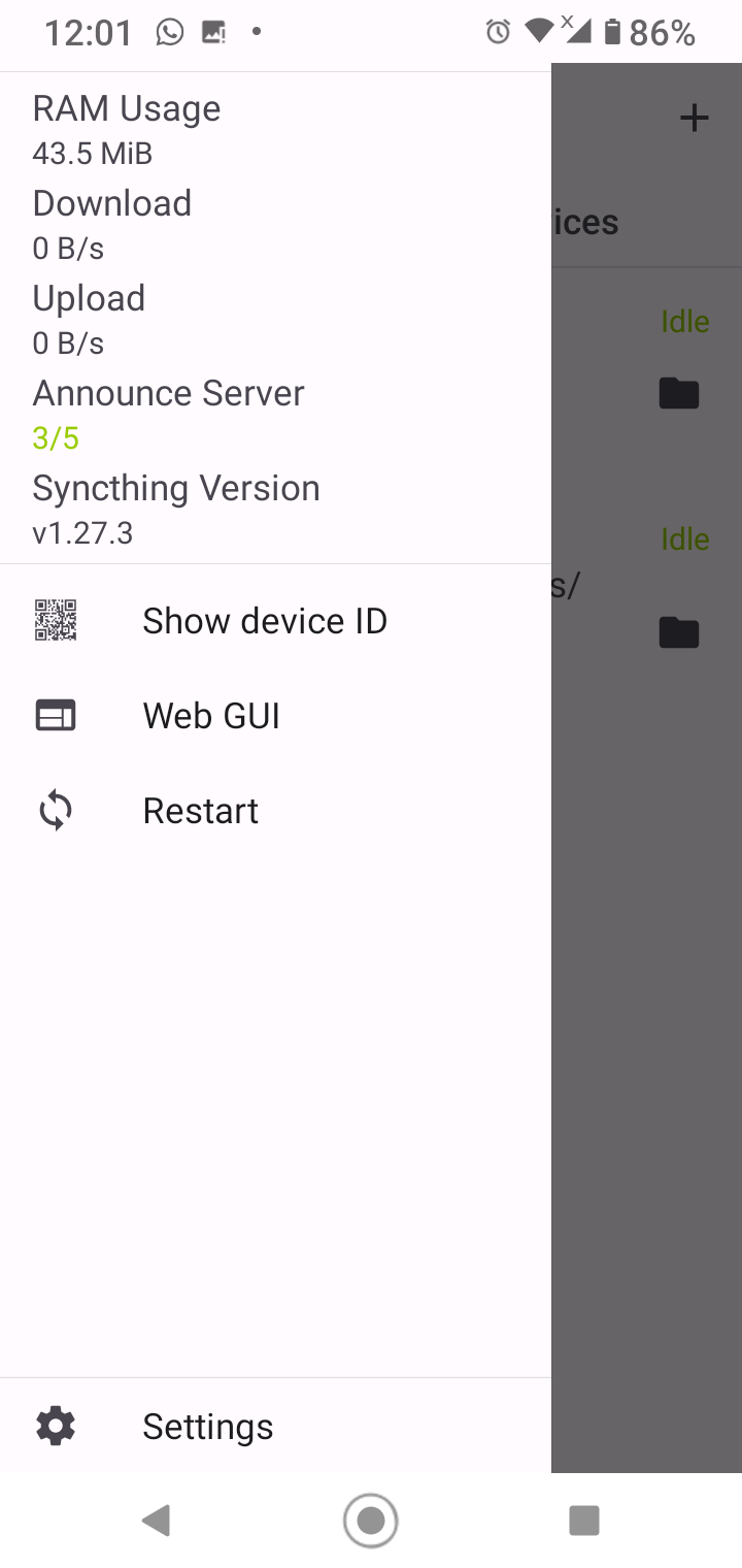 a screenshot showing the location of the Web GUI option in the Syncthing app on Android