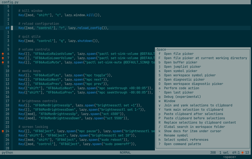 a screenshot of the Helix text editor in action