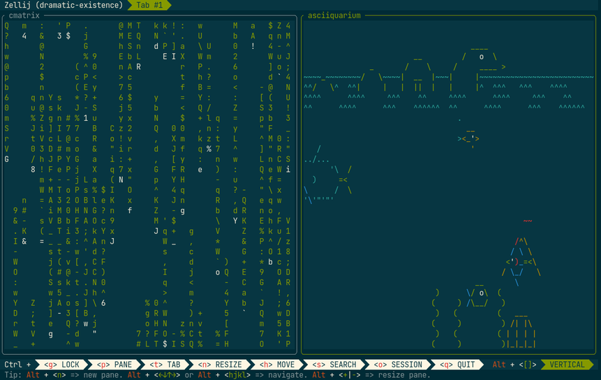 a screenshot of the Zellij terminal multiplexer in action