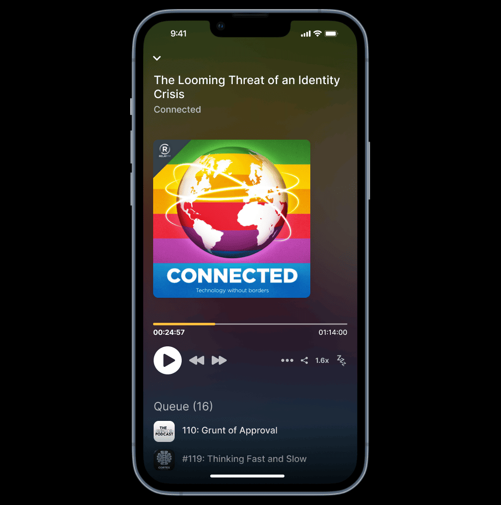 the player interface of a podcasts app