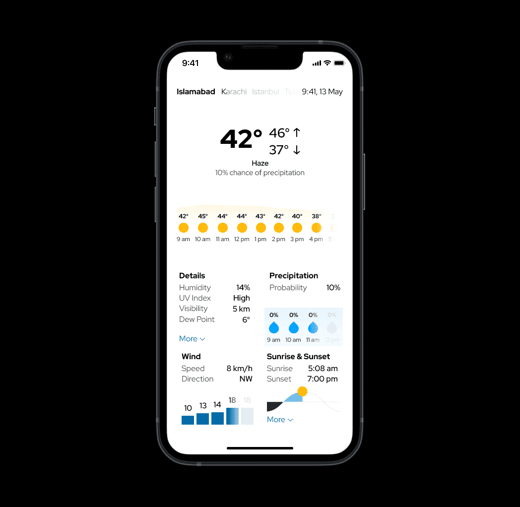 the main screen of a weather app