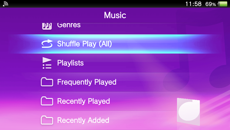 continued screenshot of the main menu of the default music player