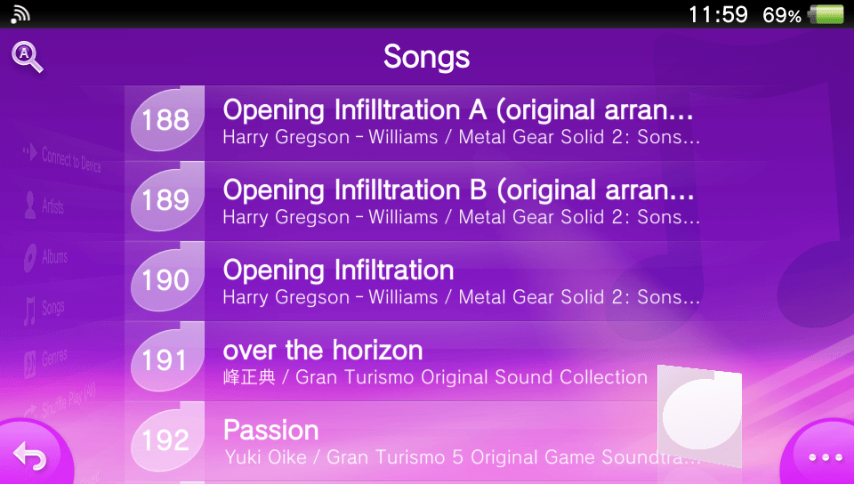 list of songs as displayed by the default music player