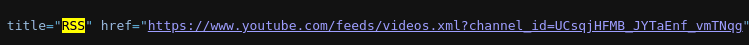 a screenshot of the RSS link in the page source of a Youtube channel